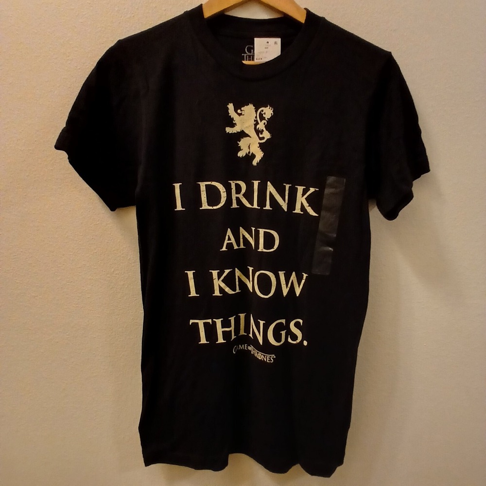 HBO Game of Thrones Mens T-Shirt Black Size‎ Small I Drink and I Know Things NWT